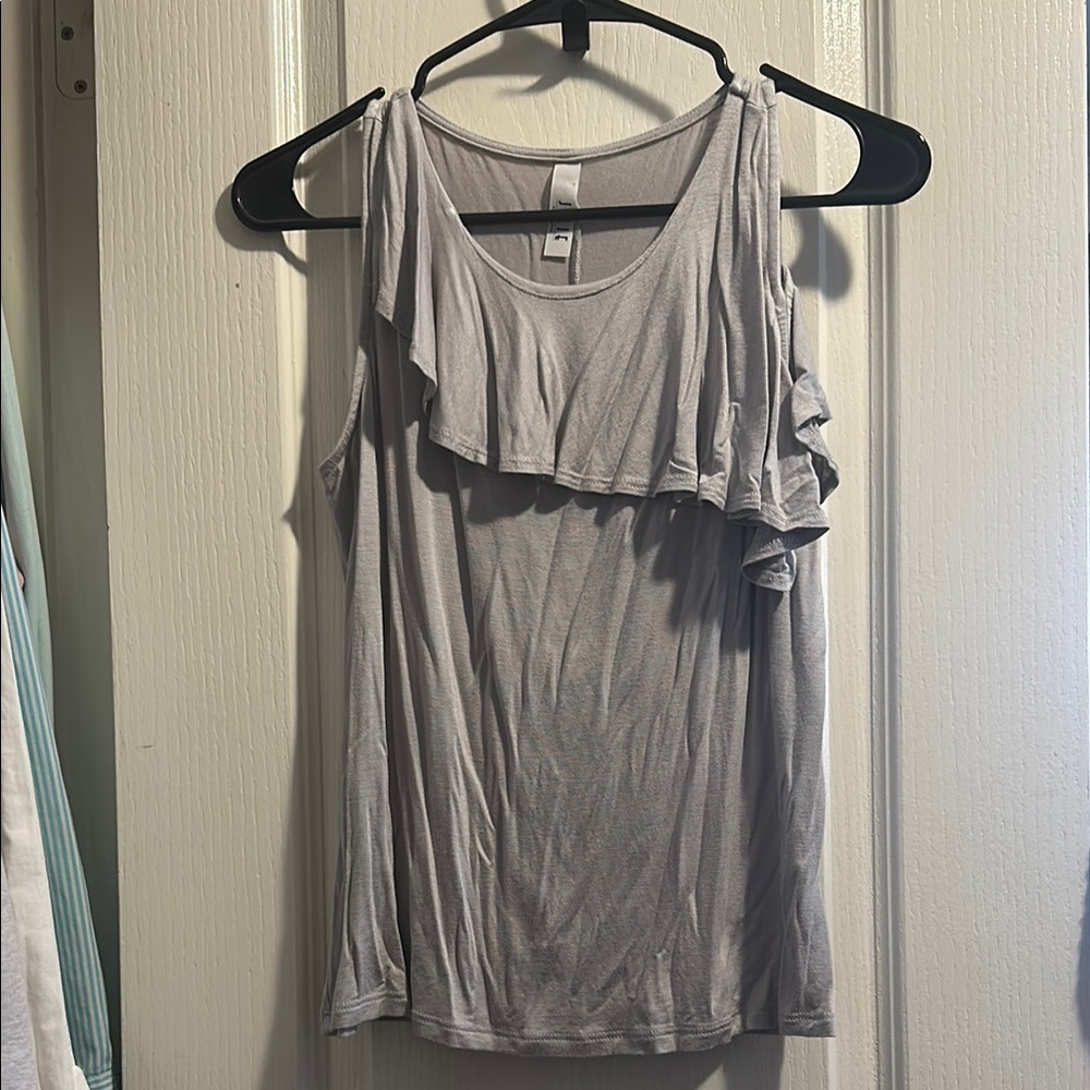 Jolie Gray Sleeveless Ruffled Tank Top